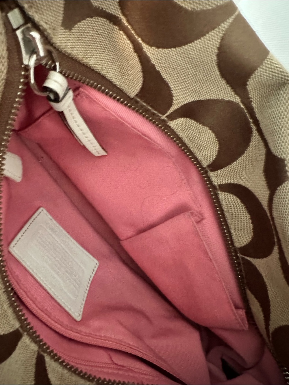 Coach Signature Jacquard Crossbody Bag Tan Brown Canvas & Leather | Pink Lining - Picture 5 of 6